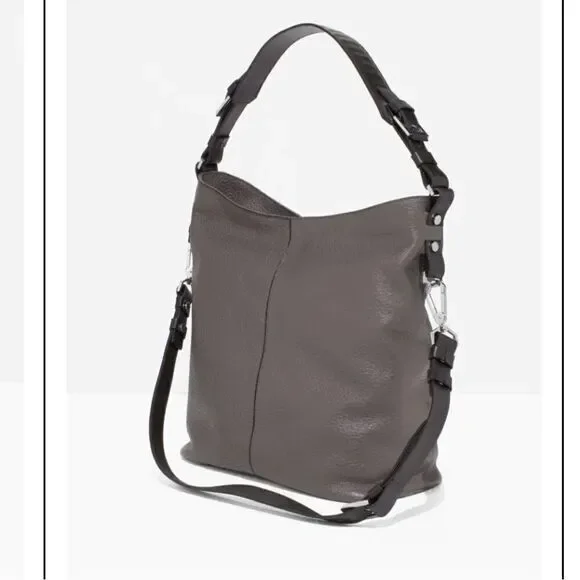 & OTHER STORIES | Grain Leather Hobo black gray leather bag - Picture 11 of 12